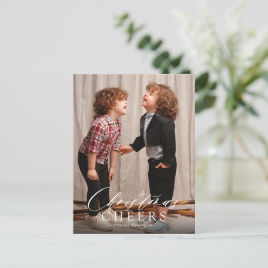 Minimale Script Weihnachten Cheers Holiday Postcar (Stehend Vorderseite)