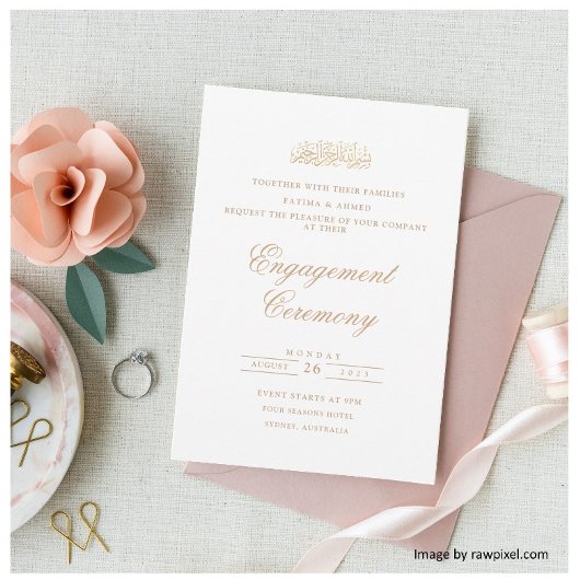 Minimale Script White Gold-Engagement-Partei Einladung