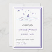 Minimale Segelyachtwellen rahmen moderne Hochzeite Einladung (Vorderseite)