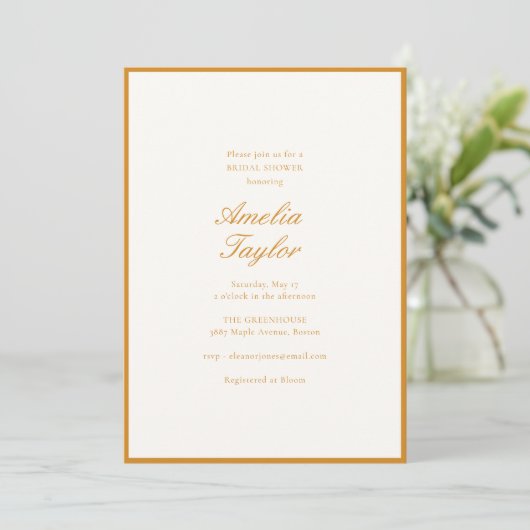Minimale Senf-Scriptur-Cream-Klassische-Brautparty Einladung (Stehend Vorderseite)