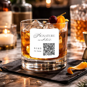 Minimale Signature-Cocktail-QR-Code-Hochzeitsaufkl Quadratischer Aufkleber