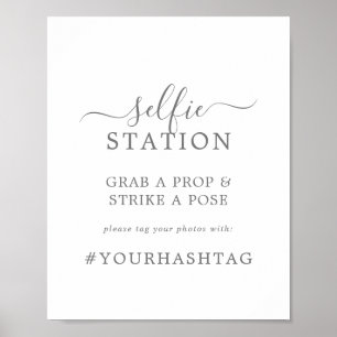 Minimale Silber Selfie-Station Hochzeit Hashtag-Ta Poster