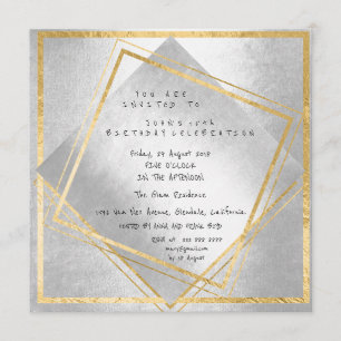 Minimale Silver Geometry Gold Square Geburtstagspa Einladung