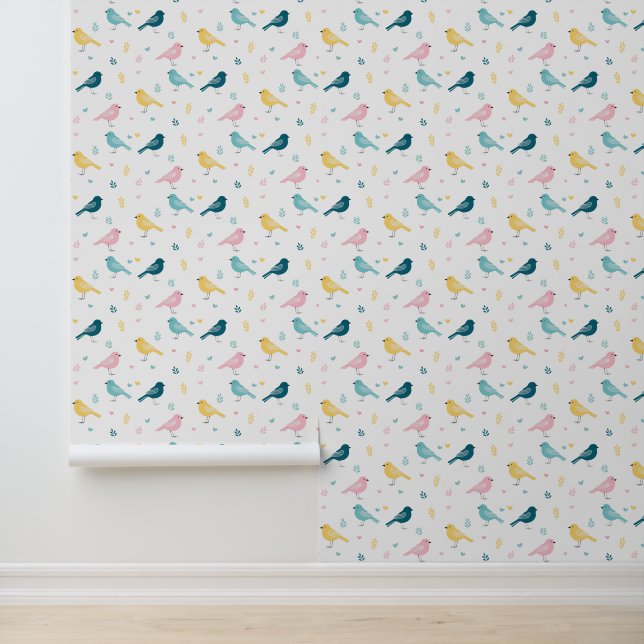 Minimale Skandi-Vogel-Muster-Kinderstube Tapete (Anwendung)