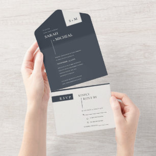 MINIMALE SKANDINAVISCHE SCHWARZE WEISSE MONOGRAMM- ALL IN ONE EINLADUNG