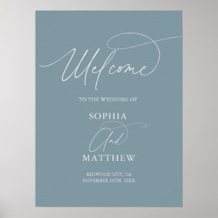 Minimale Skript Willkommen Dusty Blue Hochzeitspos Poster