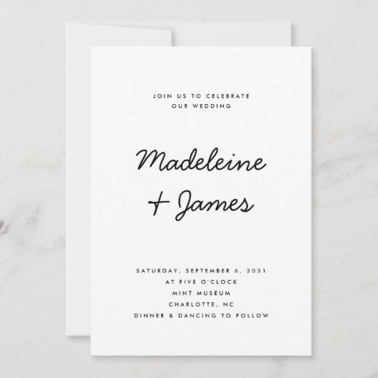 Minimale Skripte Einfache moderne Schwarz-weiße Ho Einladung (Vorderseite)