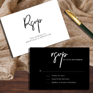 Minimale Skripte Moderne Schwarz-Weiß-Hochzeit RSVP Karte