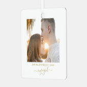 Minimale Skripte Moderner Couple Foto Urlaub Ornament Aus Metall (Vorderseite links)