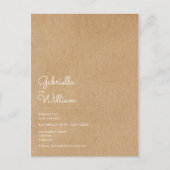 Minimale Skripte Rustic Kraft Save the Date Ankündigungspostkarte (Vorderseite)