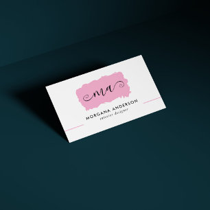 Minimale Skriptinitialen Rosa Pinselstrich Visitenkarte