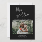 Minimale Skriptsignatur Herzstück Foto Schwarz Einladung (Vorderseite)