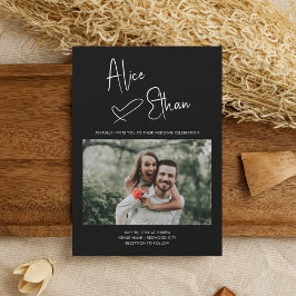 Minimale Skriptsignatur Herzstück Foto Schwarz Einladung