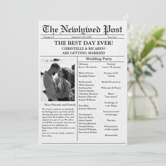 Minimale Skriptzeitung Hochzeit speichern das Datu Einladung (Stehend Vorderseite)