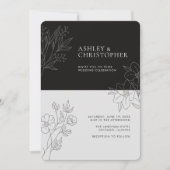 Minimale Smokey Black Foliage Kontur Foto Hochzeit Einladung (Vorderseite)