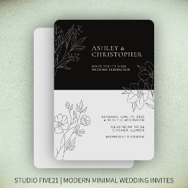 Minimale Smokey Black Foliage Kontur Hochzeit Einladung