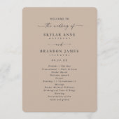 Minimale Solid Taupe Beige Hochzeitsfeier Programm (Vorderseite)