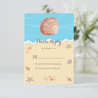 Minimale Sommerhochzeit am blauen Ozean RSVP Karte
