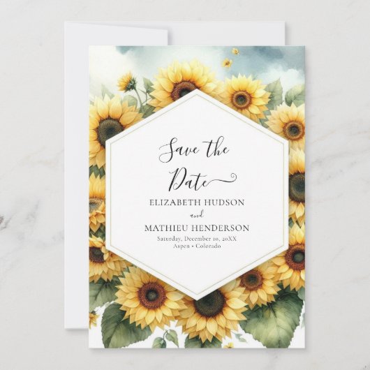 Minimale Sonnenblumenhochzeit Save The Date (Vorderseite)