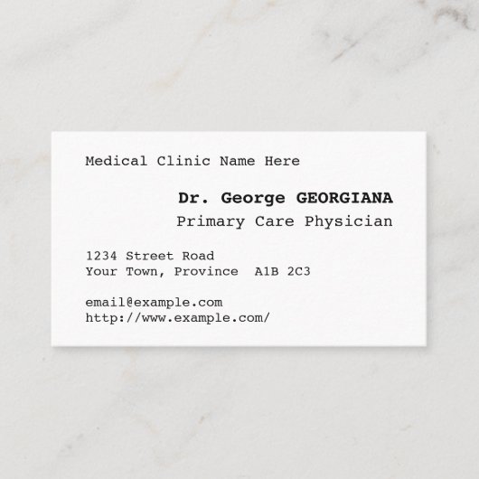 Minimale, spezialisierte Krankenversicherungskarte Visitenkarte (Vorderseite)