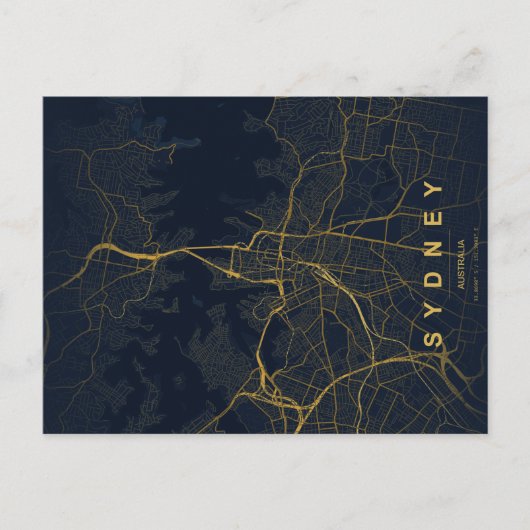 Minimale Stadtkarte von Sydney als Postkarte (Vorderseite)