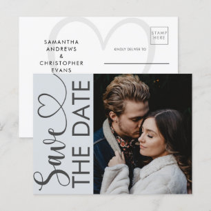 Minimale staubblaue Foto- und Herz-Save-the-Date-H Ankündigungspostkarte