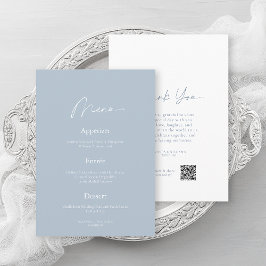 Minimale staubblaue Hochzeitsmenü- & Dankeskarten Einladung