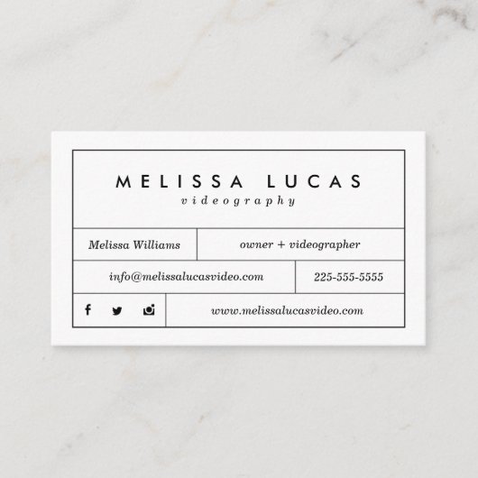 Minimale stilvolle Videography-Visitenkarten Visitenkarte (Vorderseite)