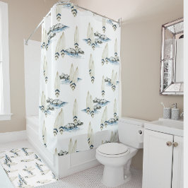 Minimale Surfbrett Wasserfarben Küstenvibes Duschvorhang