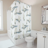 Minimale Surfbrett Wasserfarben Küstenvibes Duschvorhang (Beispiel)