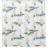 Minimale Surfbrett Wasserfarben Küstenvibes Duschvorhang (Vorderseite)