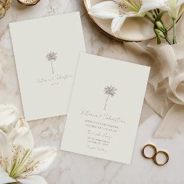 Minimale Taupe-Palmenstrand-Hochzeitseinladung Einladung