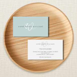 Minimale Teal Grün Weiße Schrift Monogramm Geschäf Visitenkarte