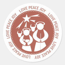 Minimale Terracotta Krippe Weihnachten Runder Aufkleber