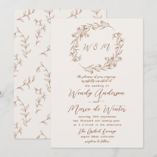 Minimale Terrakotta-Rost-Boho-Botanische Hochzeit Einladung