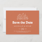 Minimale Terrakotta-Wildblumen-Hochzeitshorizontal Save The Date (Vorderseite)