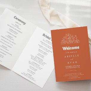Minimale Terrakotta-Wildblumen-Hochzeitsprogramm g Programm
