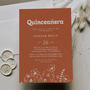 Minimale Terrakotta-Wildblumen-Quinceañera Einladung
