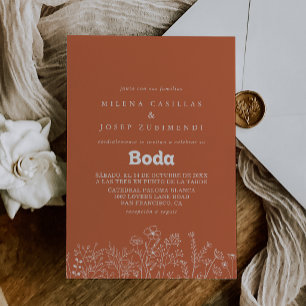 Minimale Terrakotta-Wildblumen-Spanische Hochzeit Einladung