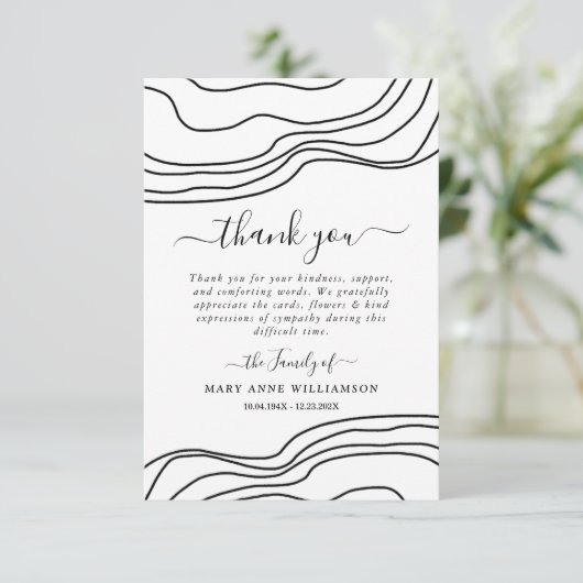 Minimale Text Script Beerdigung Danke Karte (Stehend Vorderseite)