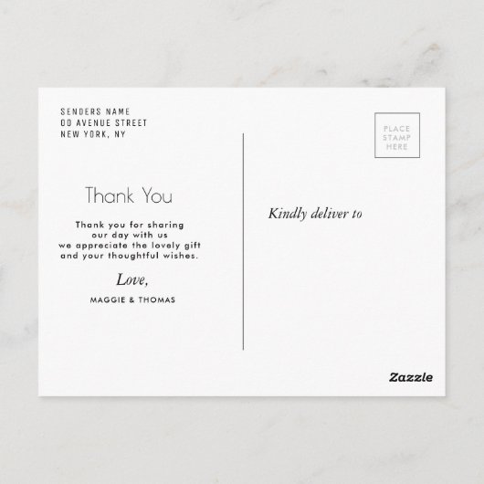 Minimale Texthochzeit Dankeschön Karte (Rückseite)