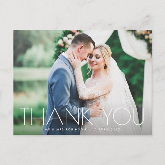 Minimale Texthochzeit Dankeschön Karte (Vorderseite)