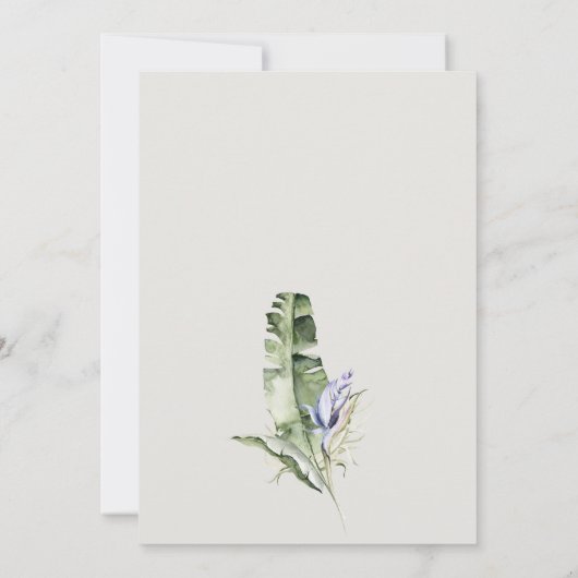 Minimale Tropenleafy Blue Floral Foto Hochzeit Dankeskarte (Rückseite)