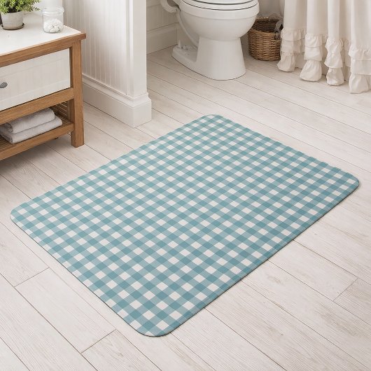 Minimale Türkis-Weiß-Gingham-Karo-Muster Badematte
