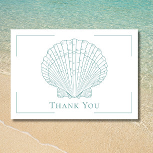 Minimale Typografie Aqua- und weiße Muschelhochzei Dankeskarte