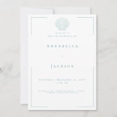 Minimale Typografie Aqua & White Muschel Hochzeit Einladung (Vorderseite)