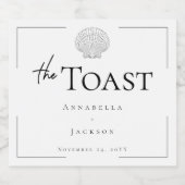 Minimale Typografie Black & White Seashell Wedding Schaumweinetikett (Einzelnes Label)