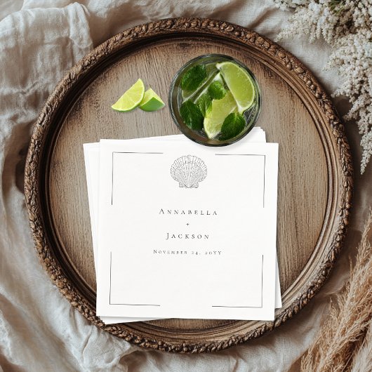 Minimale Typografie Black & White Seashell Wedding Serviette