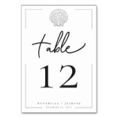 Minimale Typografie Black & White Seashell Wedding Tischnummer (Vorderseite)