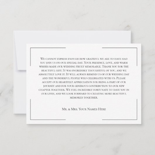 Minimale Typografie Black & White Wedding Dankeskarte (Rückseite)